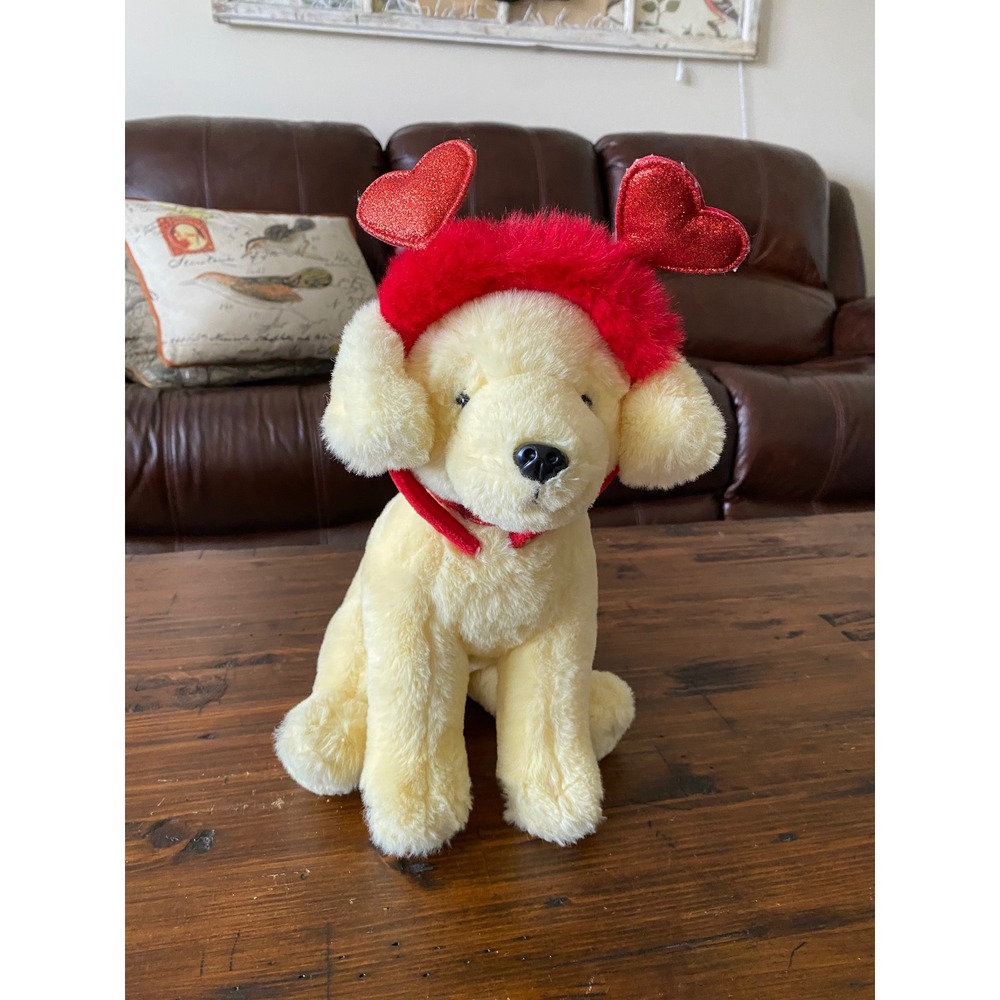 FAO Schwarz Valentine Golden‎ Retriever Plush Dog Red Heart Headband 59781A23290
